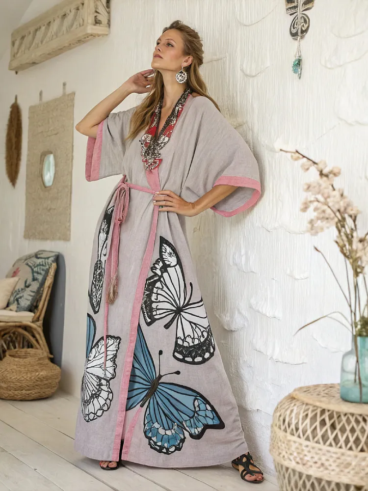 Women's Linen V-Neck Robe