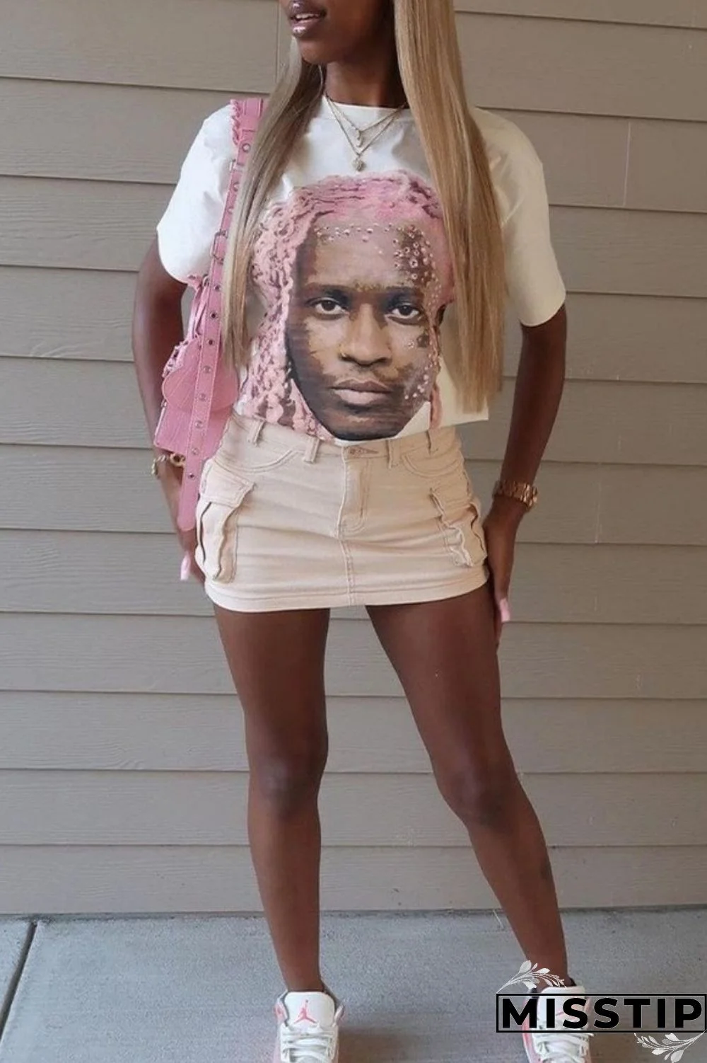 White Casual Print Basic O Neck T-Shirts (Subject To The Actual Object)