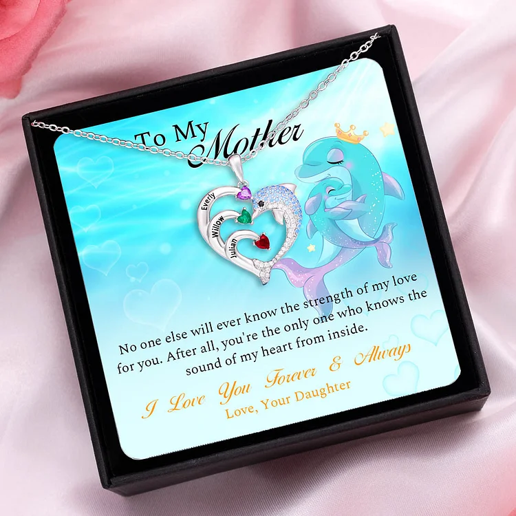 To My Mother Heart Birthstones Dolphin Necklace Mother's Day Gift