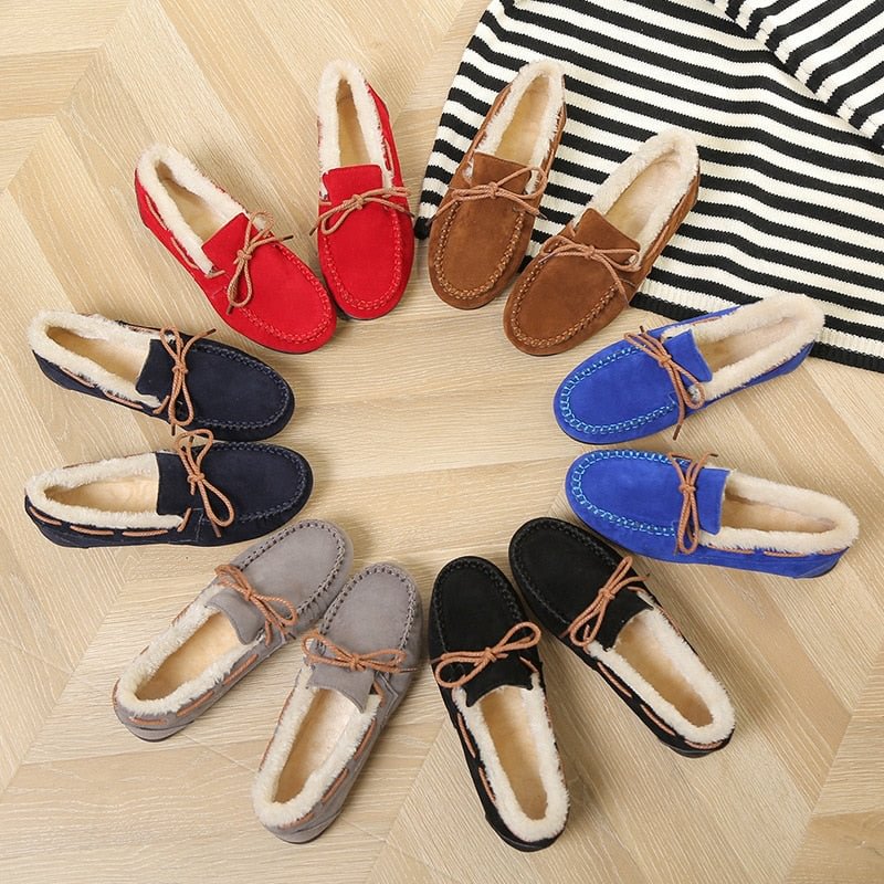 Winter Women Shoes Flats Loafers Short Flock Inside Sewing Slip-On Casual Ladies Non-Slip Bottom Warm Female Comfortable Fashion