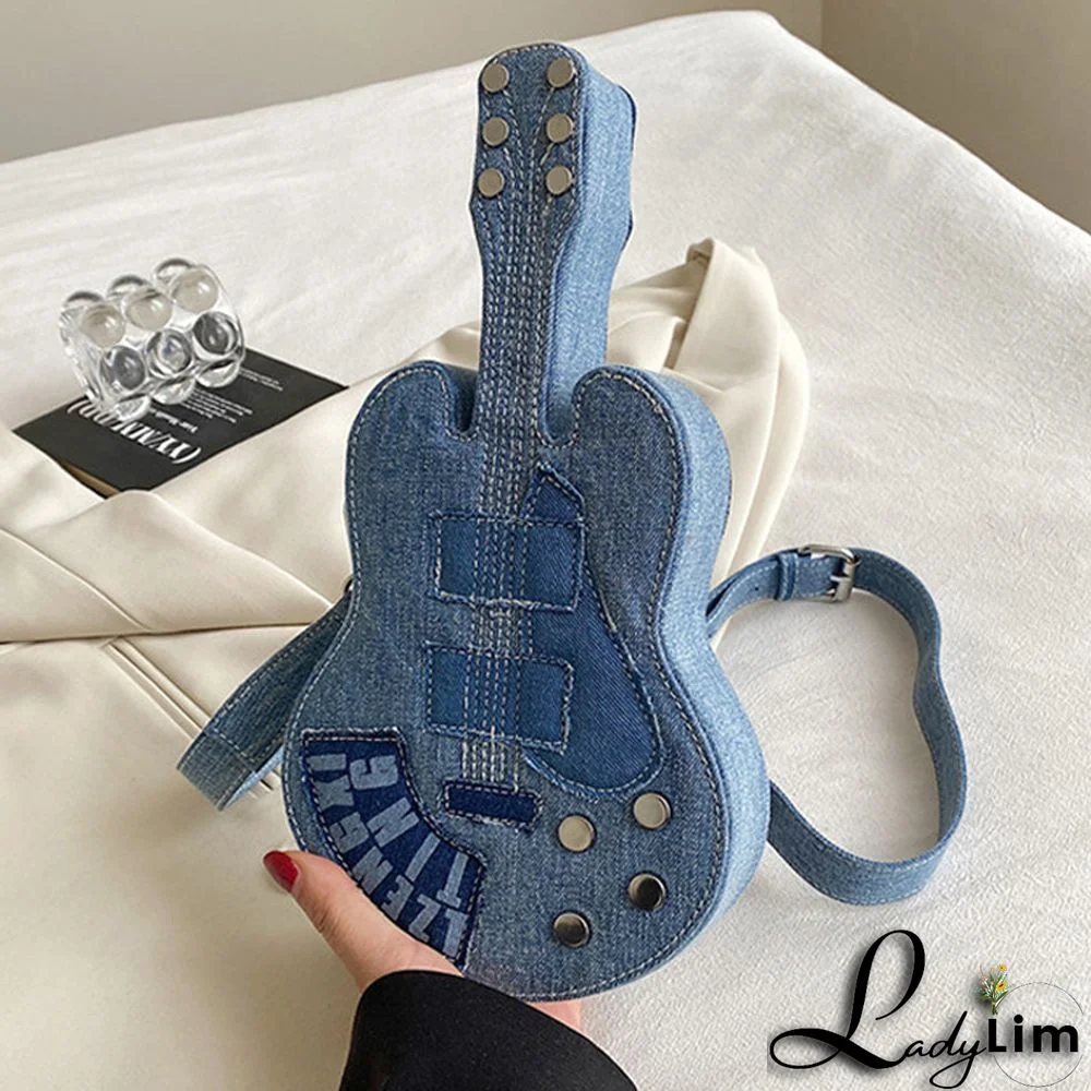 Blue Casual Patchwork Zipper Violin Messenger Bag