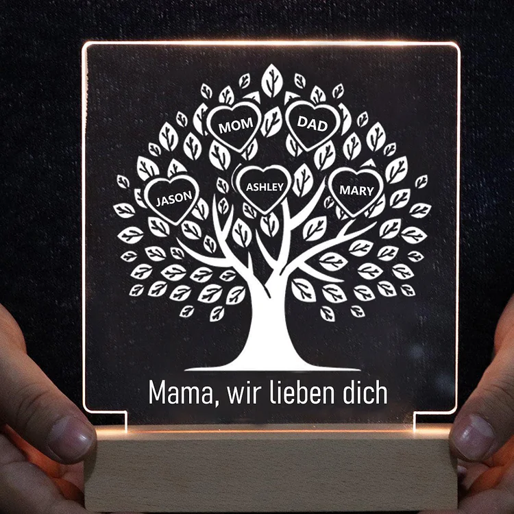 Personalisierbarer 5 Namen & Text Familienbaum Acryl Nachtlicht - für Familie