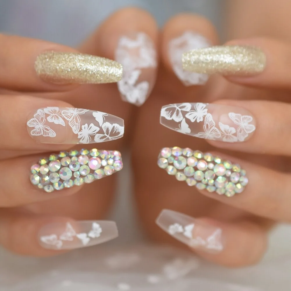 Press On Nail Red Extra Long Glitter Fake Diamond Rhinestone Pre Designs Coffin Ballerina Supplies For Professionals Wholesale-Nail Inspo