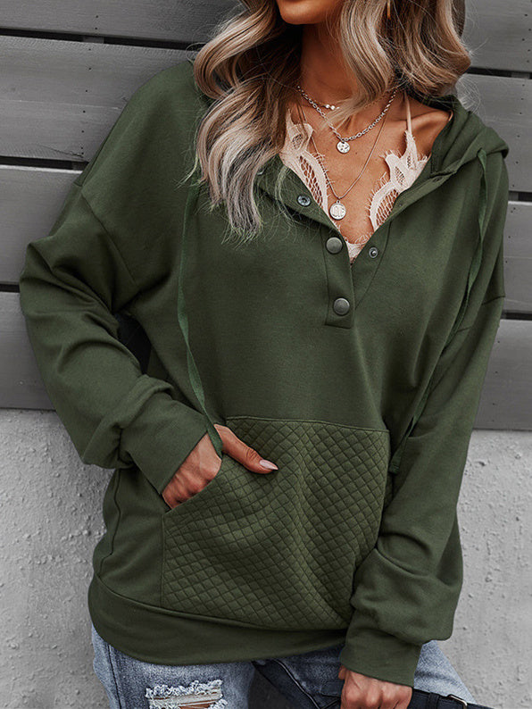 Women's Solid Color Long Seelve V-neck Hoodie