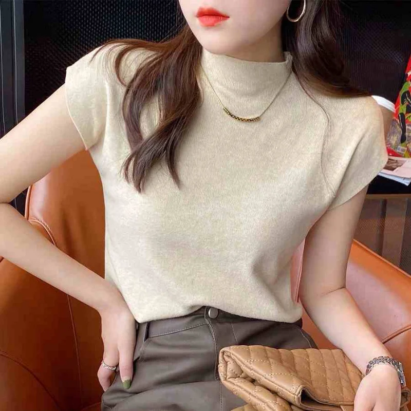 Uveng Uveng Collar Bottomed Shirt Women With A New Short-Sleeved Knitted Shirt Slim 2025 Spring And Autumn Thin Vest Short Top