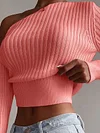 Solid Color One-Shoulder Long Sleeve Simple Casual Sweater