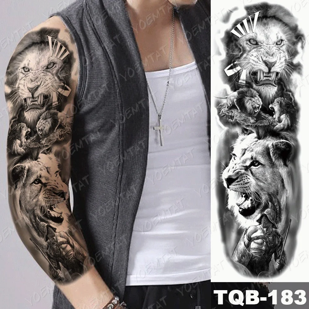 Men Full Arm Waterproof Temporary Tattoo Sticker Clock Rose Tiger Totem Transfer Body Art Fake Tatoo Cool sexy tato Woman