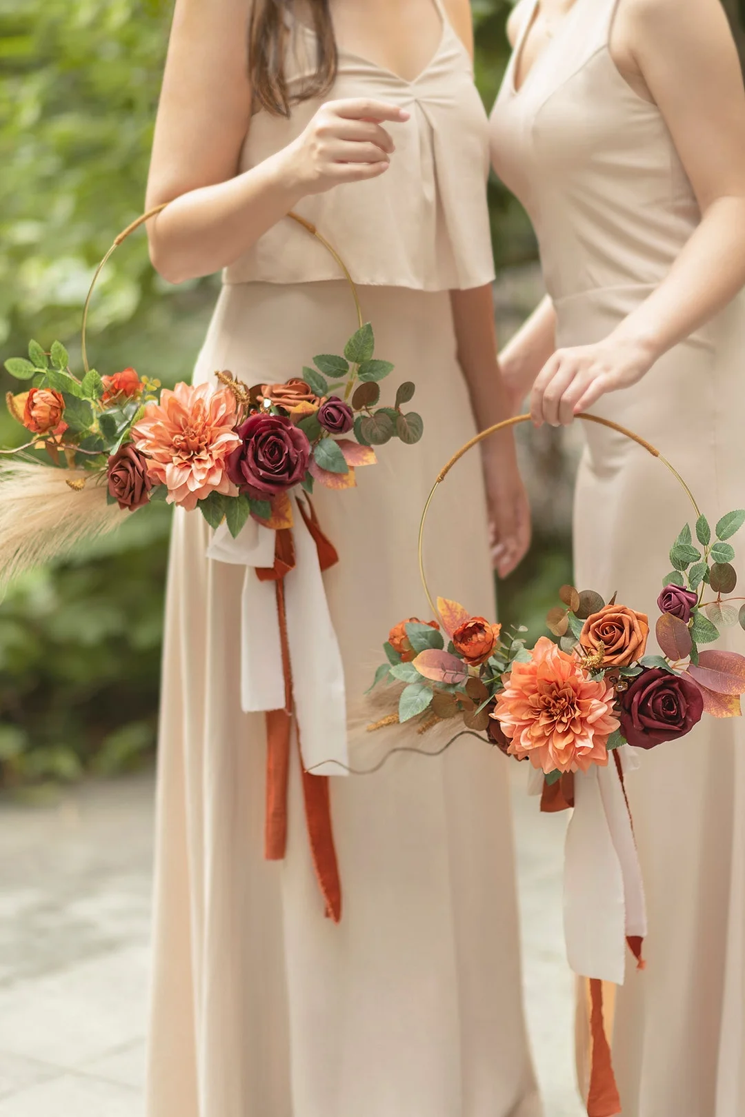 Hoop Bridesmaid Bouquets in Sunset Terracotta