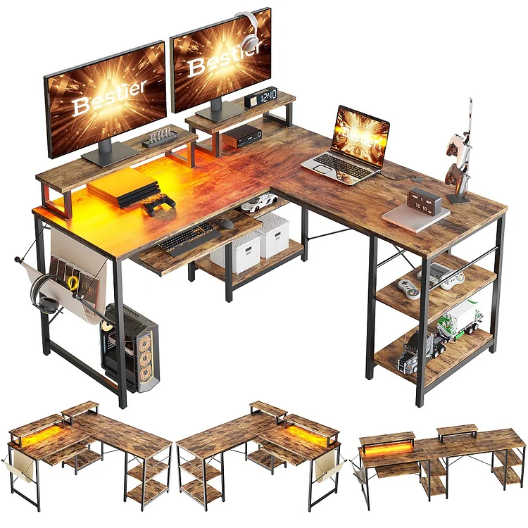 Bestier 95.2 inch L Shaped Gaming Desk