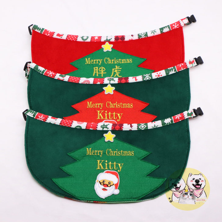 Handmade Custom Pet Christmas Bib Embroidered Name Waterproof Dog Scarf