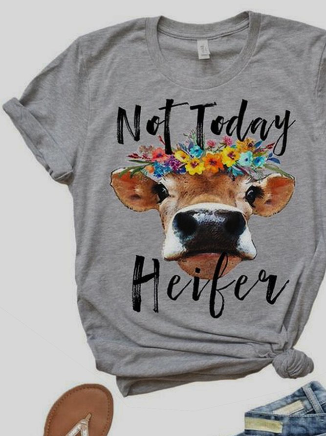 Casual loose summer ox head letter pattern printed short sleeve round neck T-shirt