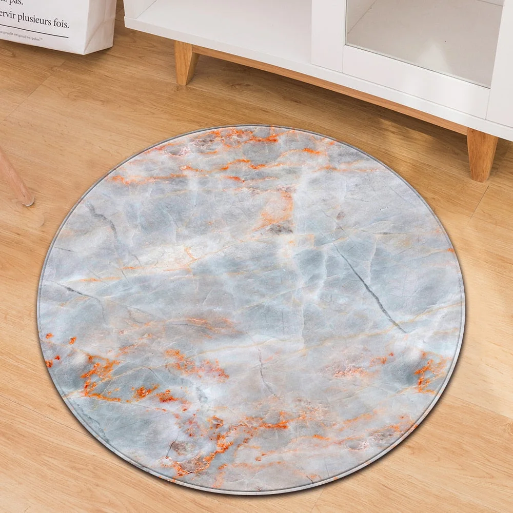 Marble Round Carpet Kids Room Bedroom Rug Living Room 3d floral Print Computer Chair cushion Decorative Floor Bedside Mat