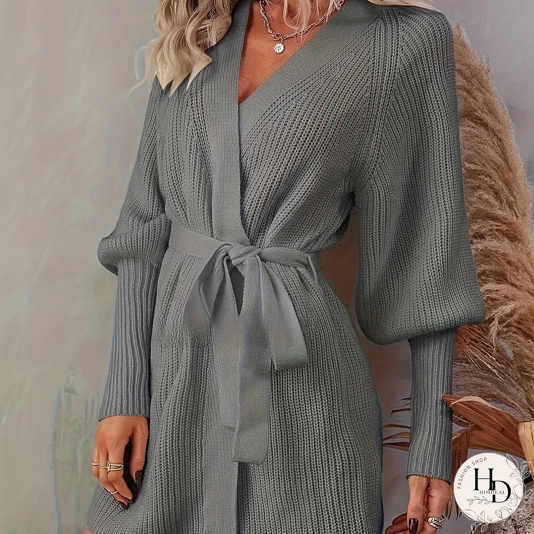 Long Length Solid Knit Cardigan, Casual Open Front Long Sleeve Sweater, Women's Clothing