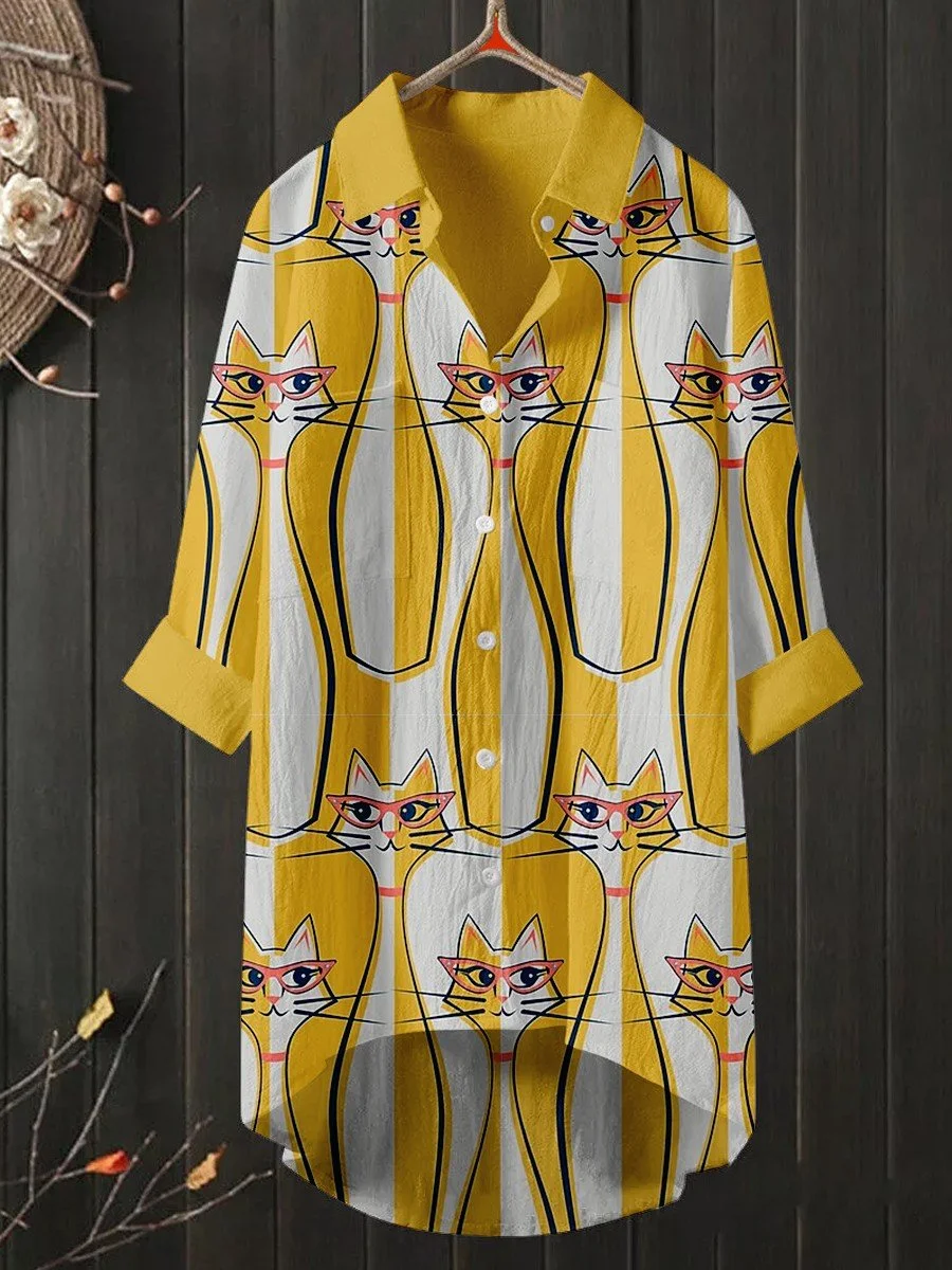 Women's Retro Cats Mid Century Modern Atomic Artistic Casual Shirt.