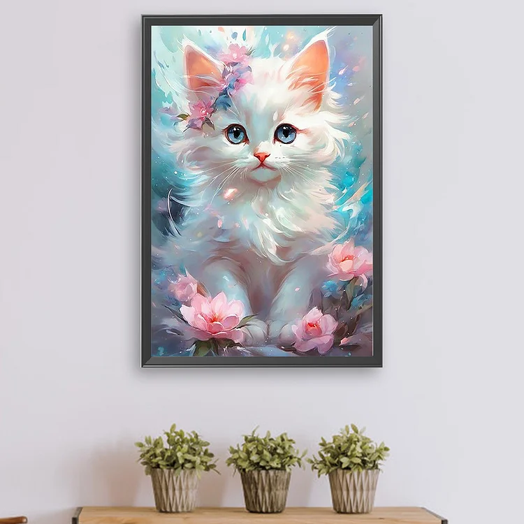 Diamond Painting Kits,Flowers and Animal 5D Round Diamond Embroidery Art  for Beginners DIY,Persian Cat Suitable for Room Decor Wall Decor Or Holiday