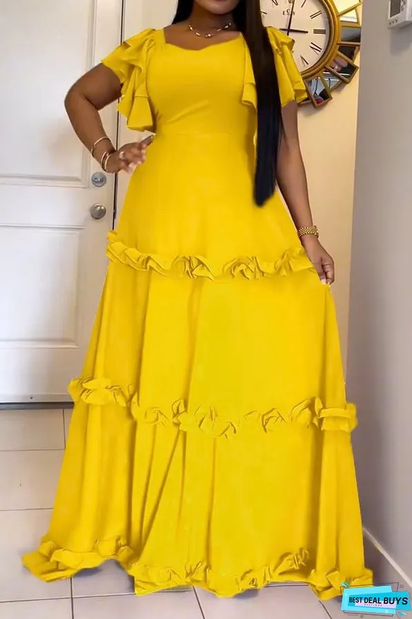 Layered Ruffle Sleeve Frilled Maxi Dress