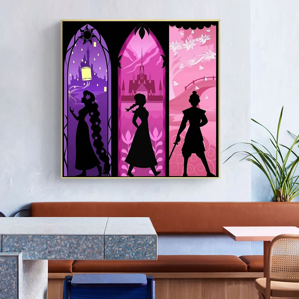Full Round Diamond Painting 50*50cm - Disney Princess Silhouette