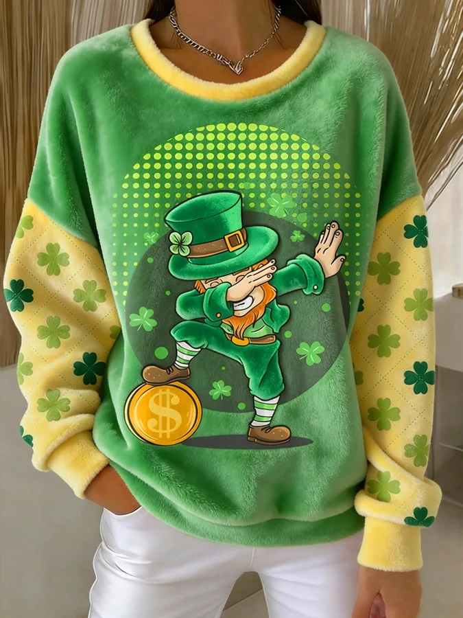 Women's St. Patrick's Day Pattern Print Flannel Sweatshirt 