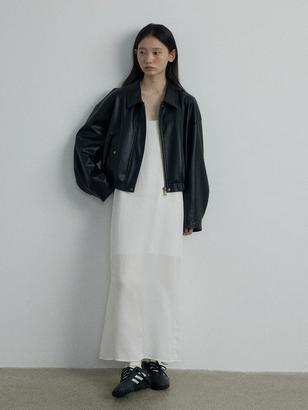 Woherb [Daihe] Autumn New Casual Lapel Versatile Simple Super Soft Fashion Do Old Sense PU Leather Coat H7054-Outfit Ideas