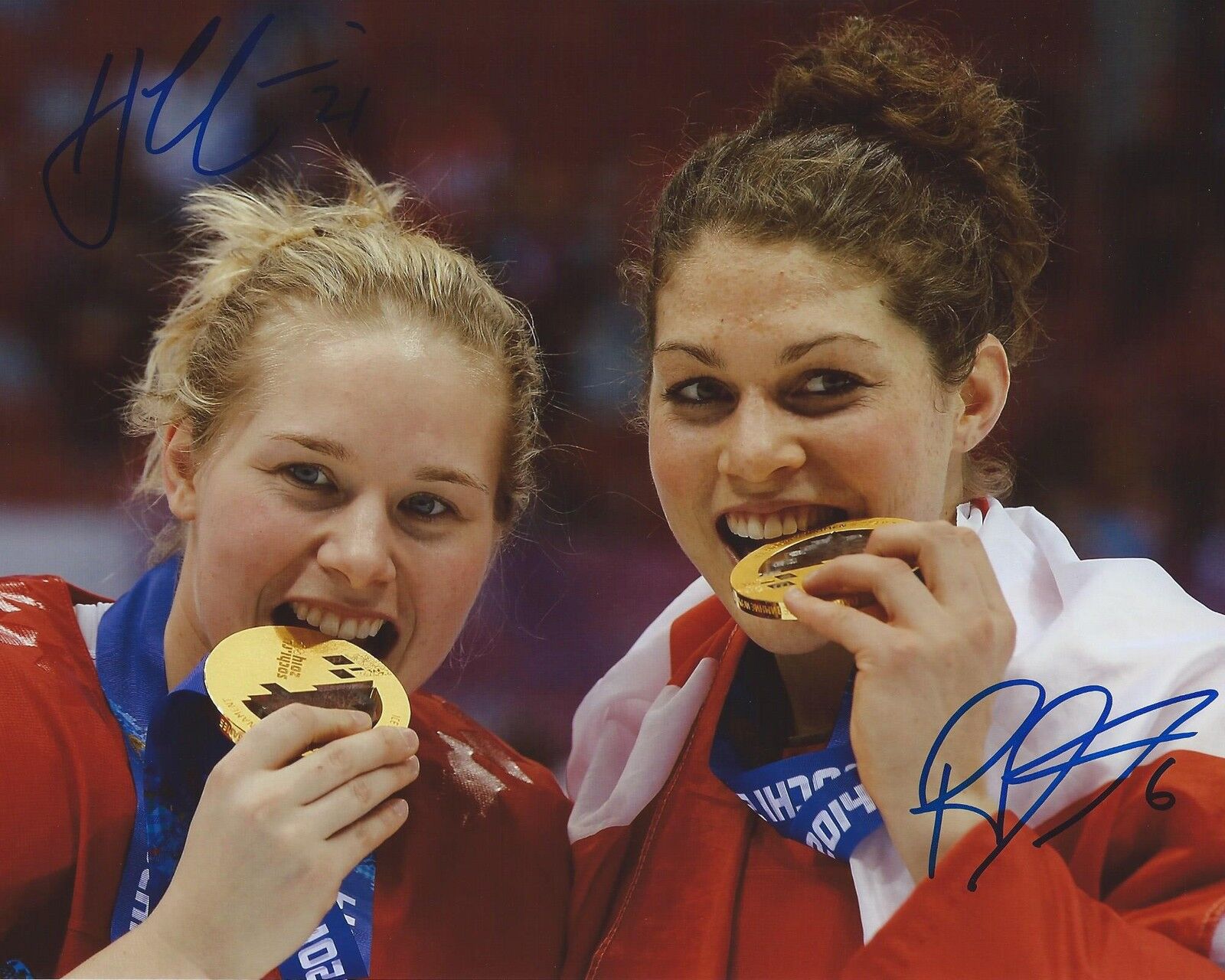 Haley Irwin & Rebecca Johnston Signed 8×10 Photo Poster painting Team Canada Sochi Olympics COA