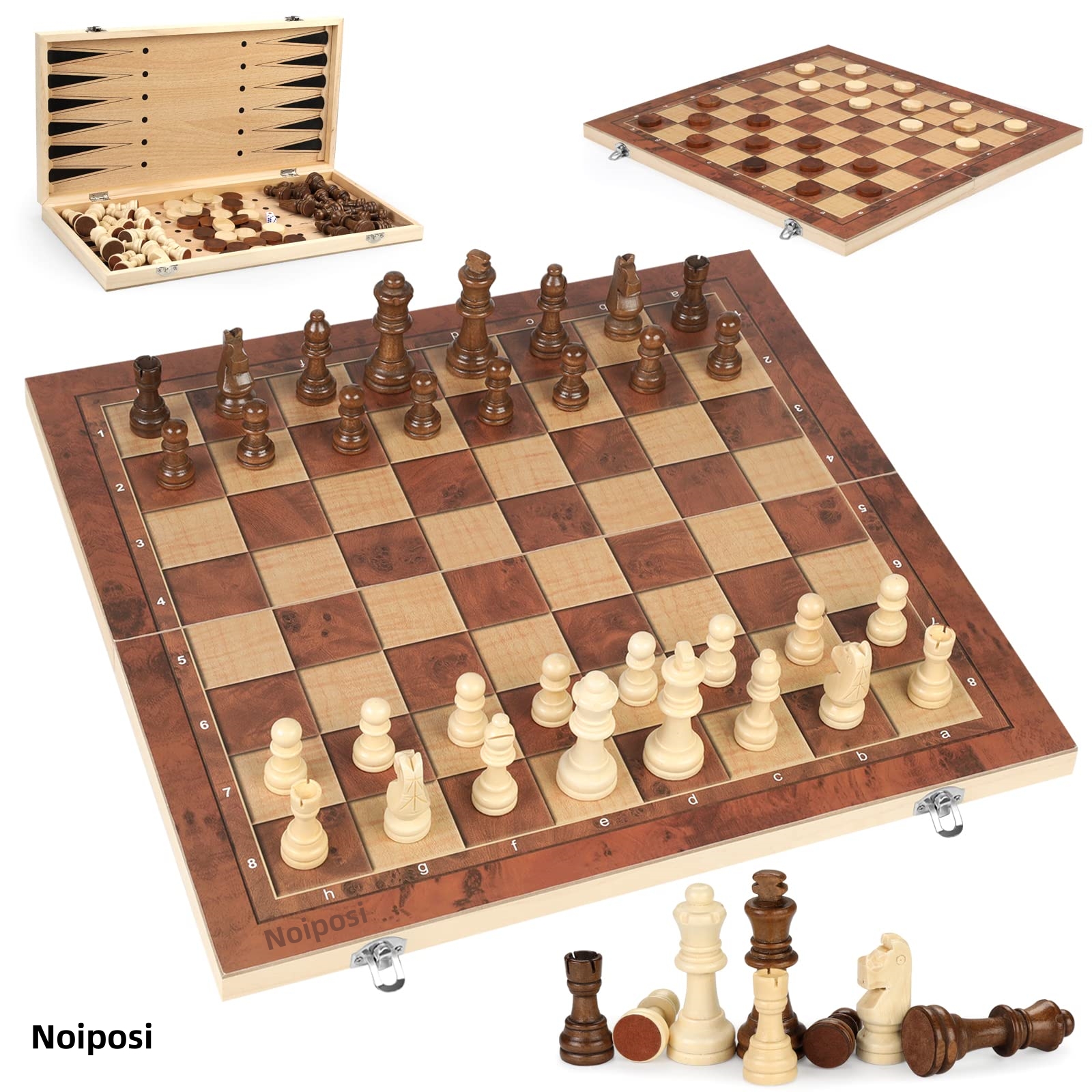 Chess Checkers Backgammon 3-in-1 Board Games Sets