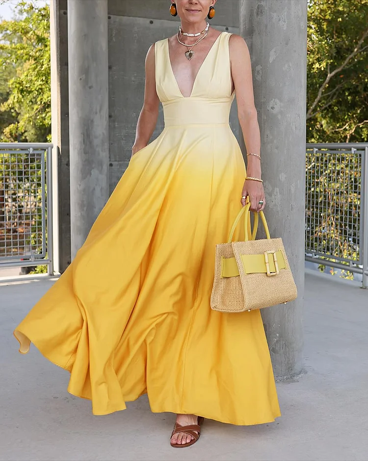 Women's V-neck gradient color Dress