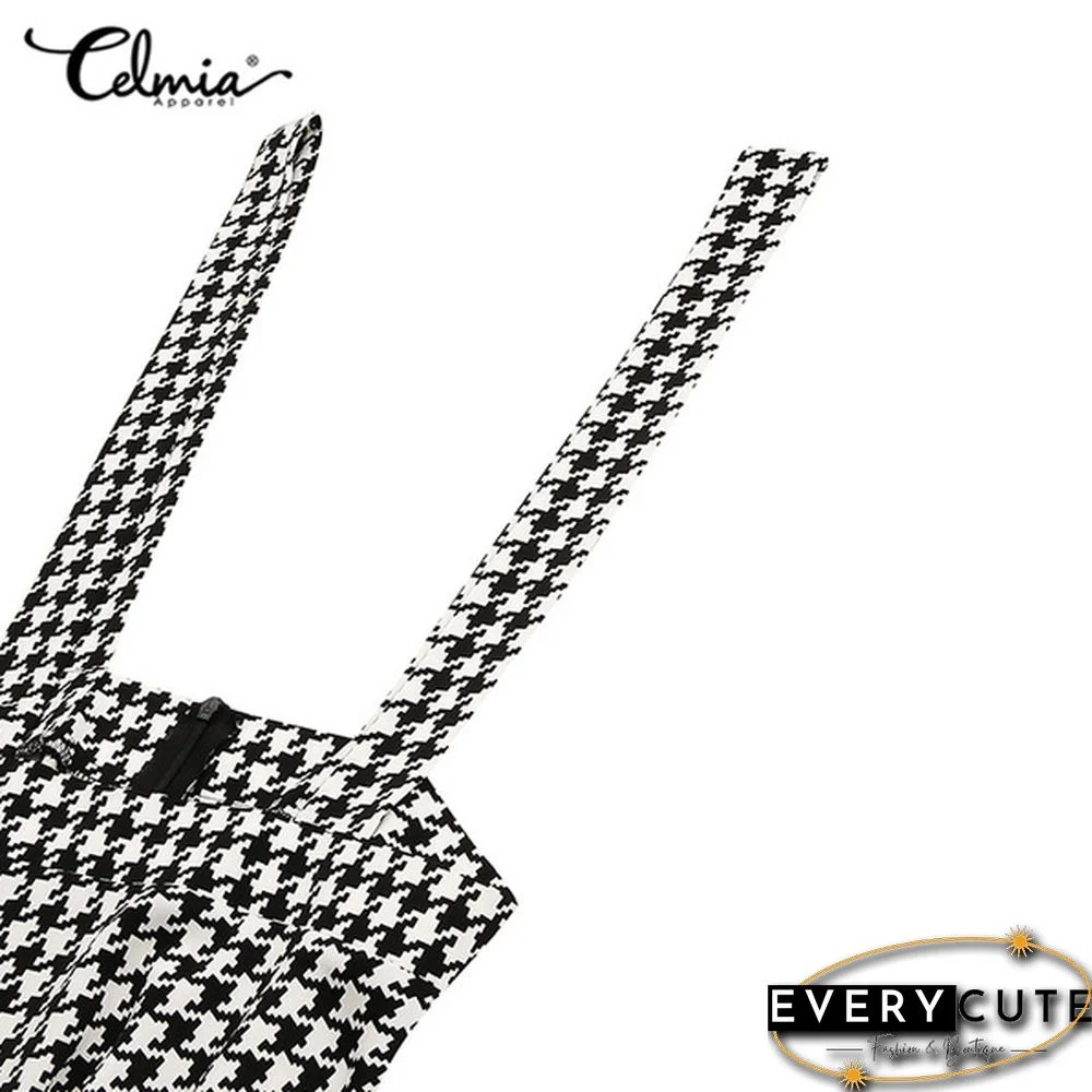 Summer Women Plaid Loose Swing Strap Skirt Dress Casual Suspender Skirt Plus Size