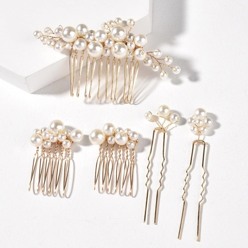 Vintage Baroque Big Pearl Hair Fork Bridal Hairpin Hair Comb Hair Plug European Style Design Wedding Headwear Hair Accessories Set