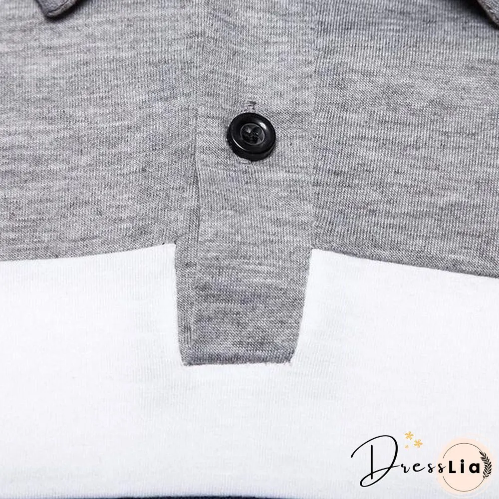 Fashion Men Lapel Long Sleeve Tri-color Striped Stitching Shirts