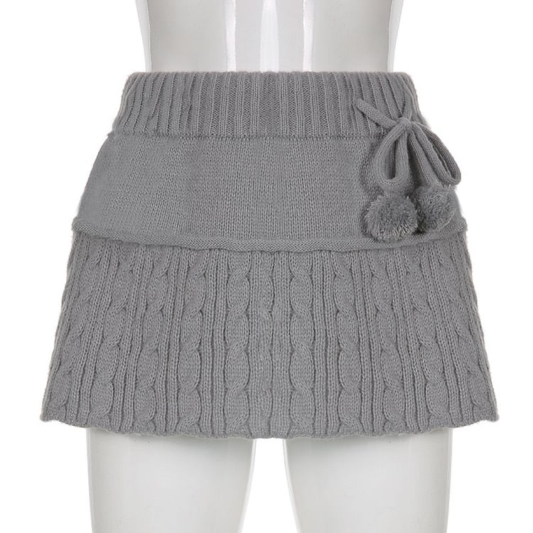 Sweetown Knitted Low Waist Y2K Short Skirt Preppy Style Cute Girl Streetwear Aesthetic Fairycore Drawstring Womens Skirts