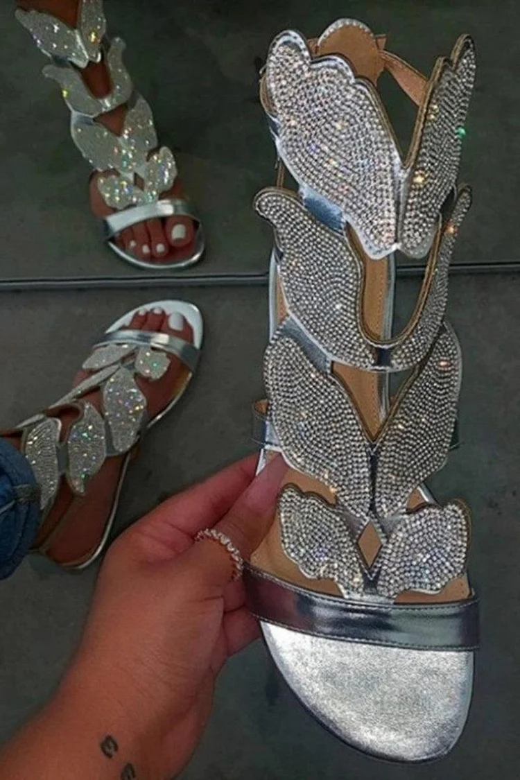 Casual Butterfly Silver Sandals Shoes