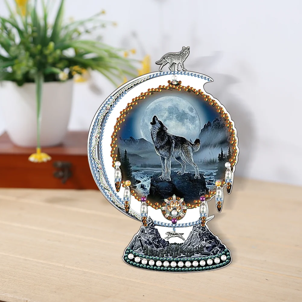 DIY Crystal Diamond Ornament Handmade Dreamcatcher Wolf Kids Gift(Single Side)
