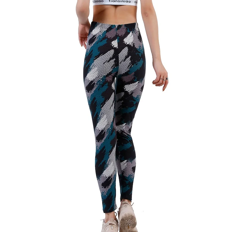 CUHAKCI Gym Stretchy Leggins Exercise Pants Women Workout Sports Camo Printing Leggings For Fitness Breathable Trousers