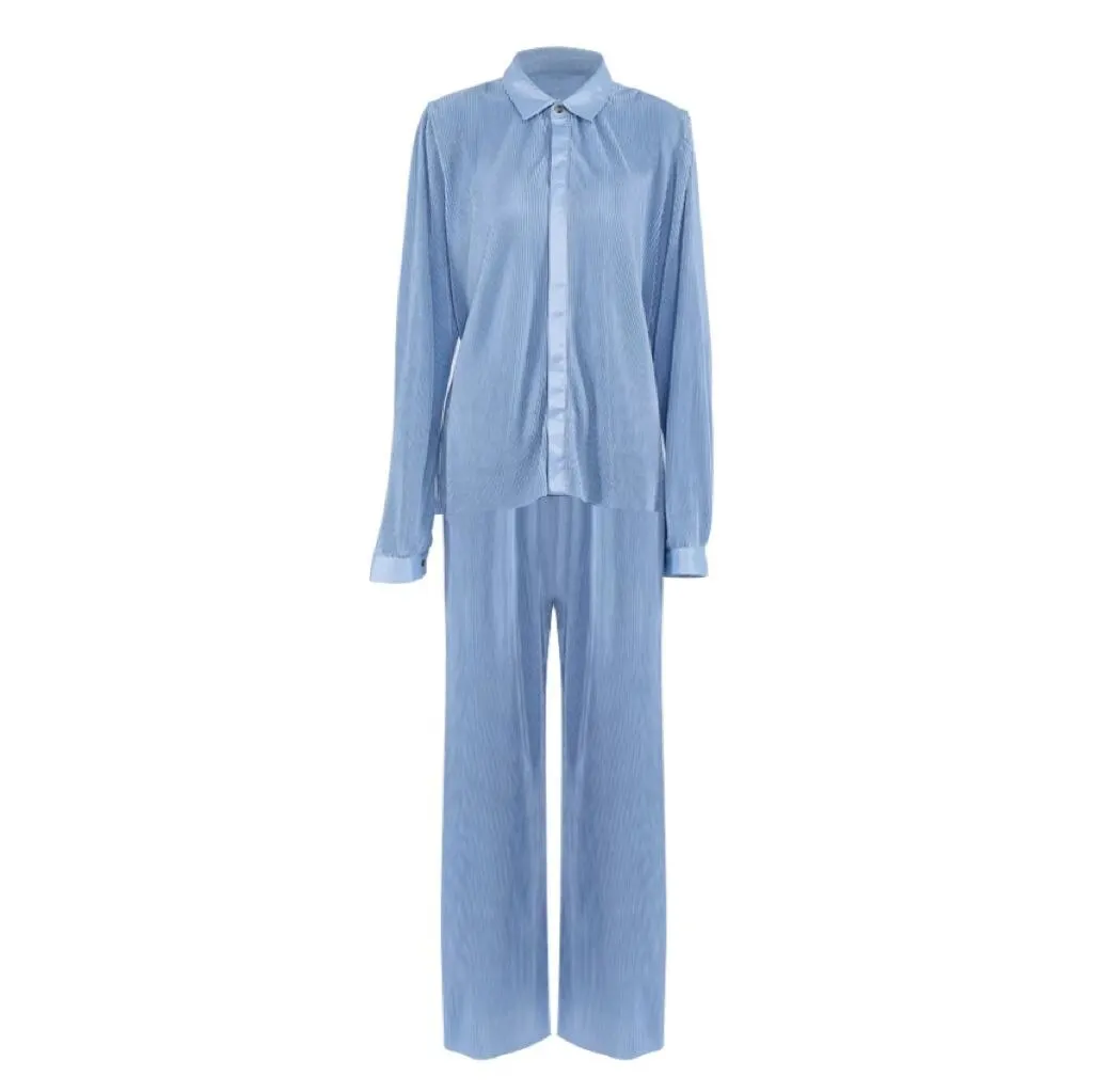 Joskka Womens Fashion Homewear Loose Long Sleeve Blouses And High Waist Wide Leg Pants