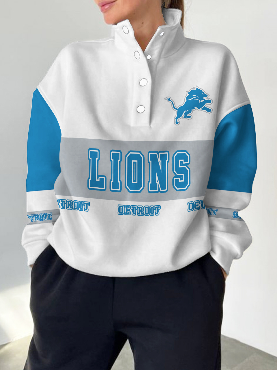 Detroit Lions  2024 New Design Casual Snap  Mockneck Pullover