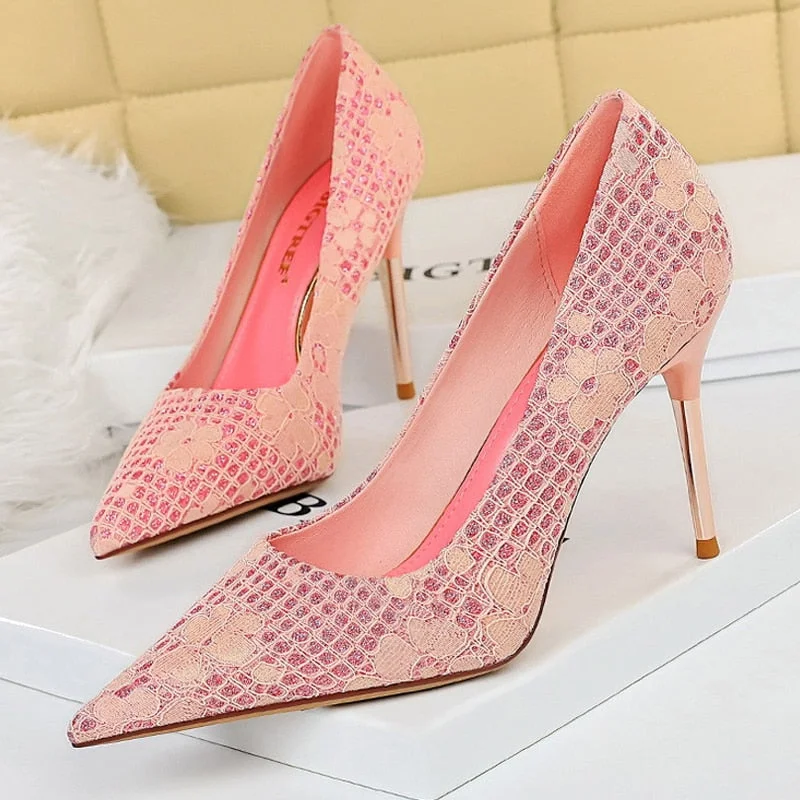 BIGTREE Shoes Fashion Women Pumps Sequin Cloth Pumps Women Shoes Stiletto High Heels Wedding Shoes Women Heels Plus Size 42 43