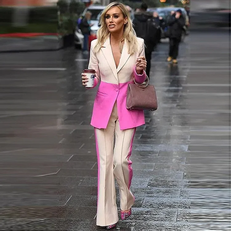 Match Business Single Button Flared Pants Blazer Formal Suit
