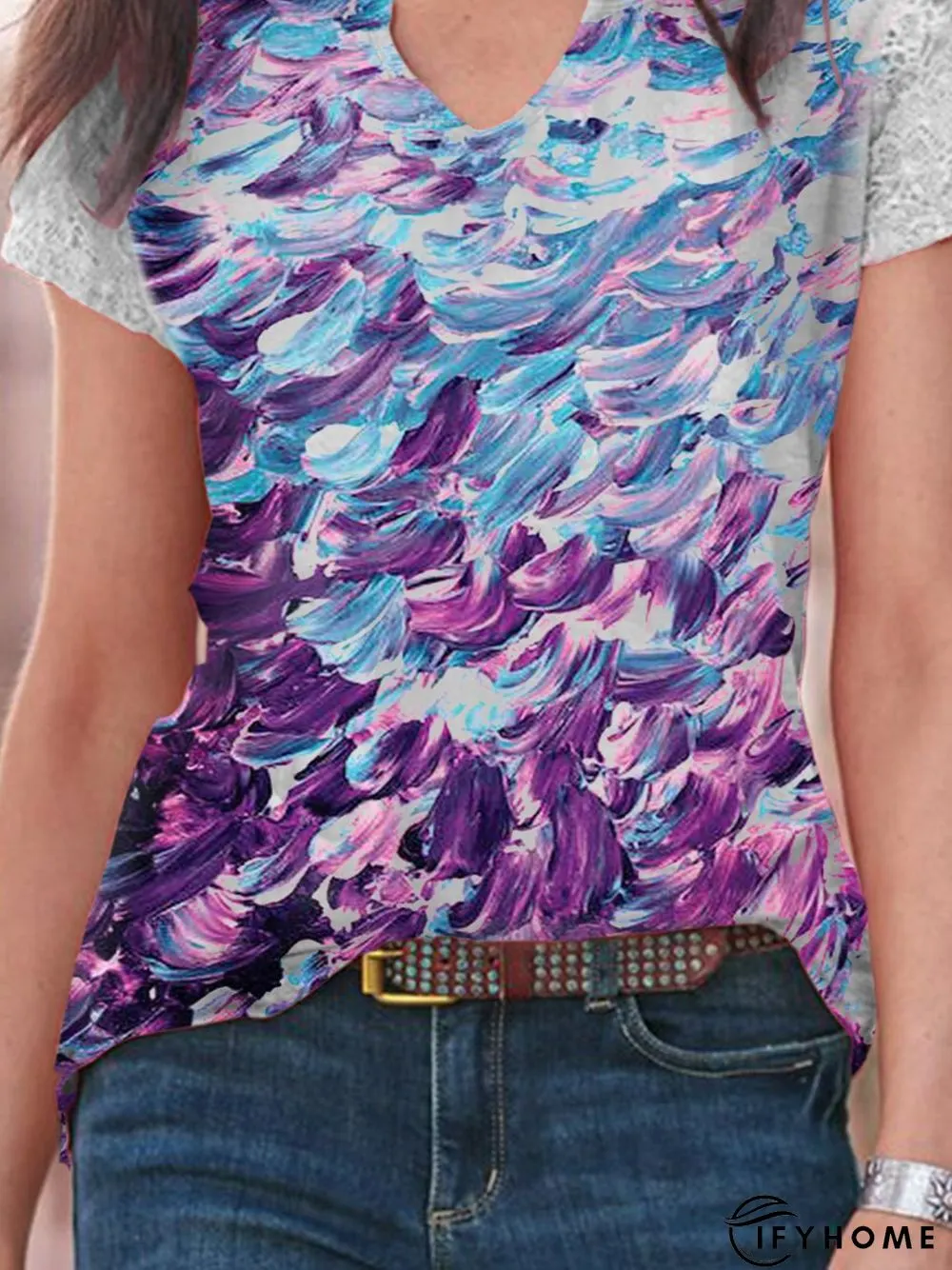 Shift Statement V Neck Polyester Cotton T-shirt | IFYHOME