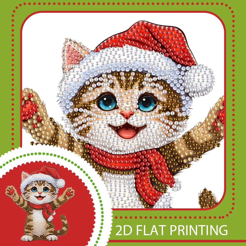 Xmas Acrylic Shaking Head 5D DIY Diamond Art Tabletop Decorations for Home (Cat)