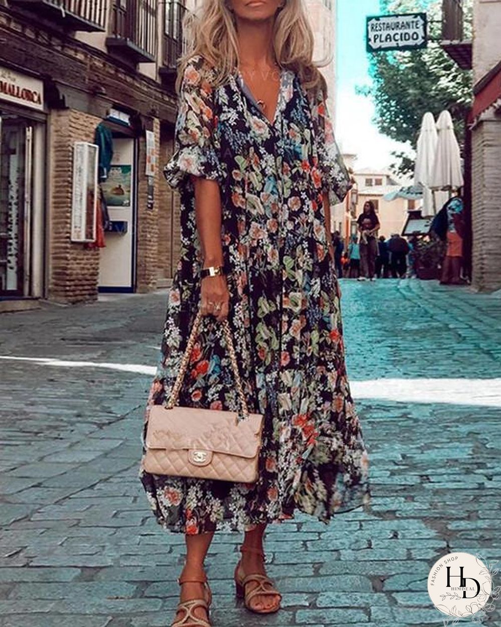 Floral Half Sleeve A-line Casual Vacation Midi Dresses