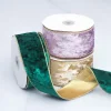 Velvet Golden Wire 5 / 6.3cm x 5 yards Christmas Gift Wrapping Ribbon