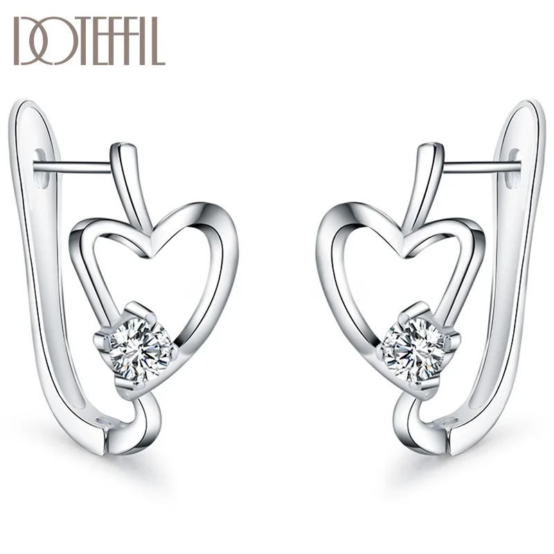 DOTEFFIL 925 Sterling Silver Heart Zircon Earrings For Women Jewelry