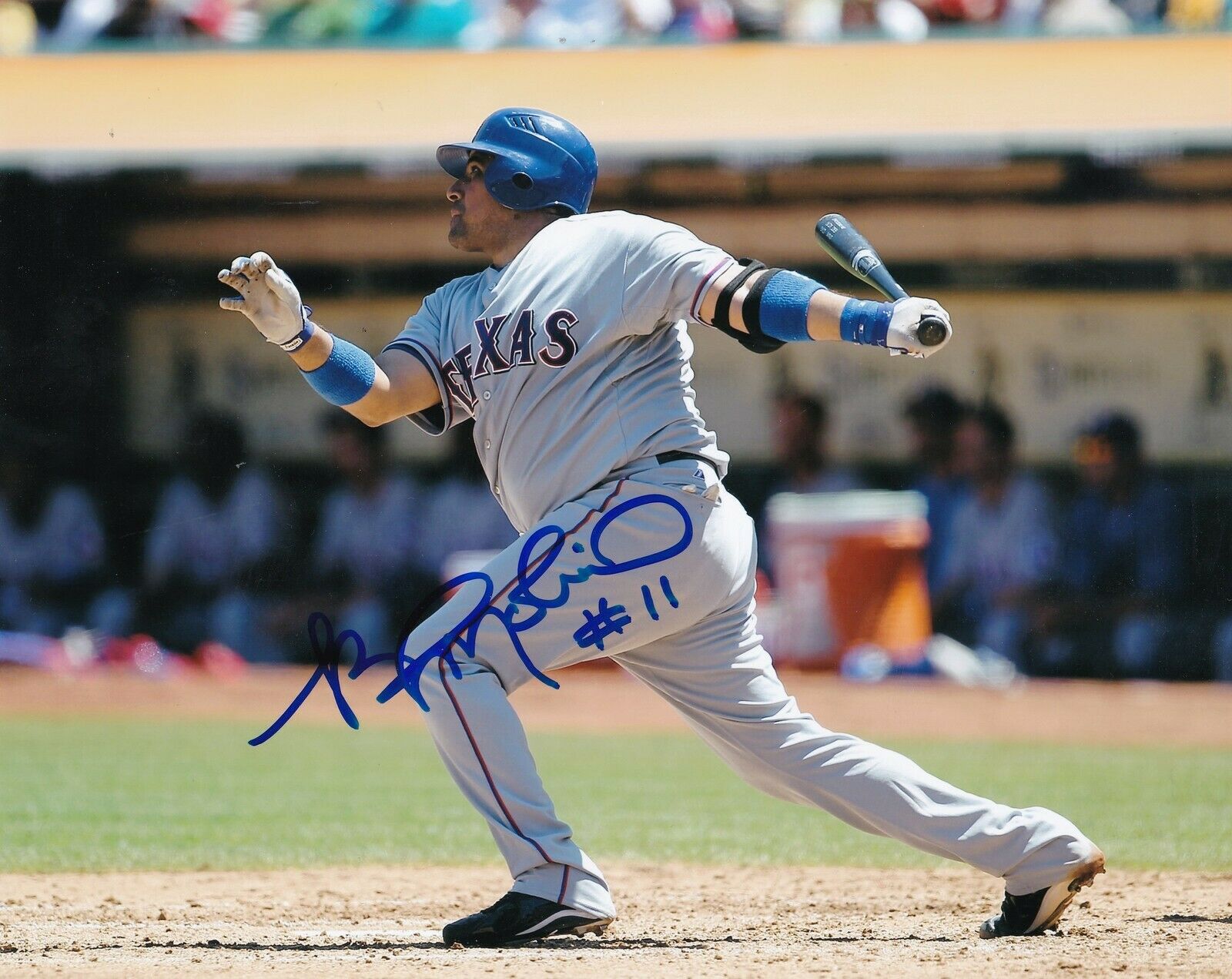 BENJI MOLINA TEXAS RANGERS ACTION SIGNED 8x10