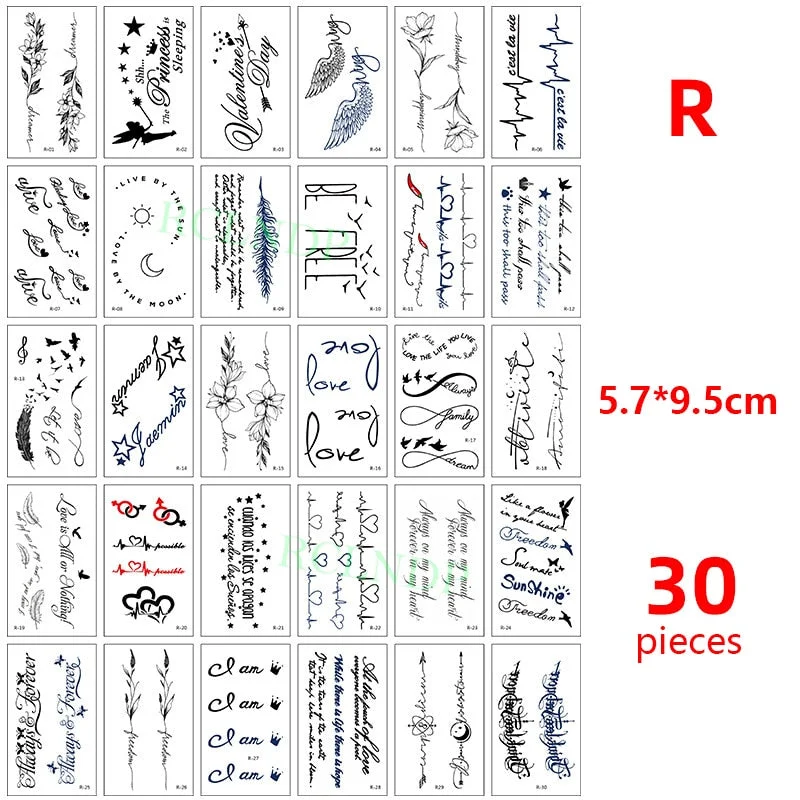 Temporary Tattoo Sticker Set Moon Skull Cross Butterfly Tatoo Flash Tatto Fake Waterproof Stickers for Men Women Girls 50 Pcs