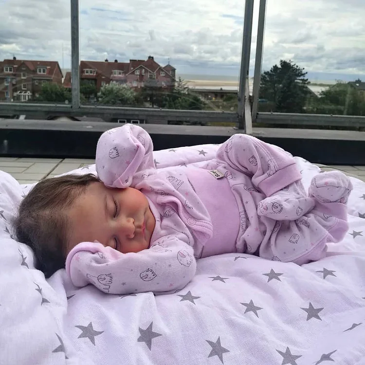 20" Newborn Lifelike Sleeping Baby Doll Girl Ine with Heartbeat💖 & Sound🔊 Option and Dense Hand-Rooted Brown Hair