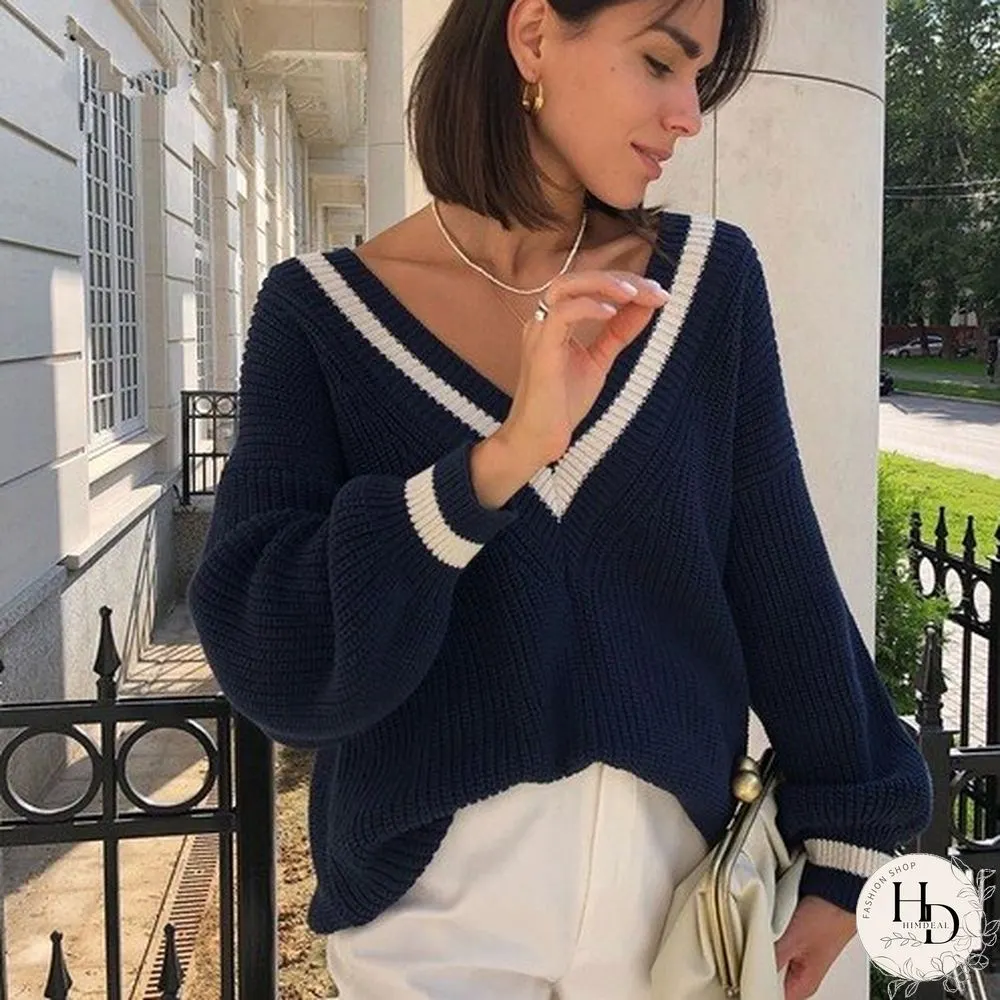 Sweater Women Knitted Casual Loose V-neck Pullover New College Style Fashion Chic Long Sleeve Women's Sweater Autumn Winter