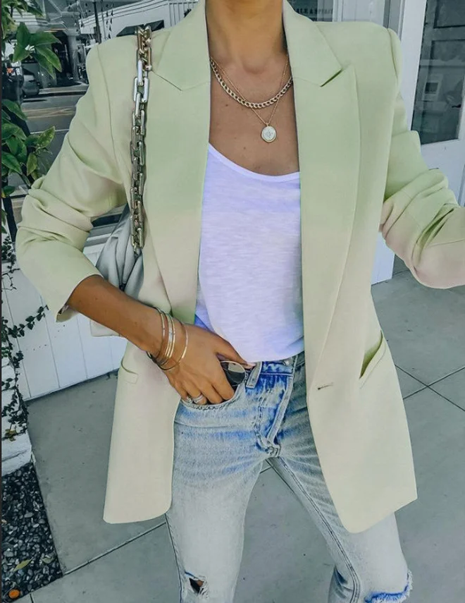 Woherb Woherb Spot 2024 Autumn / Winter New Female Fashion Temperament Solid Color Lapel Long Sleeve Small Suit Jacket-Outfit Ideas