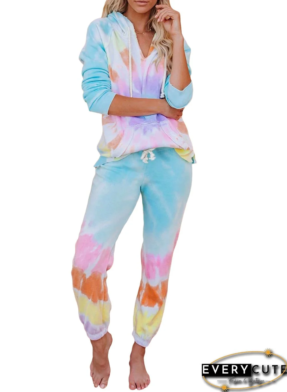 Multicolor Utopia Cotton Blend Tie Dye Hoodie Joggers Loungewear