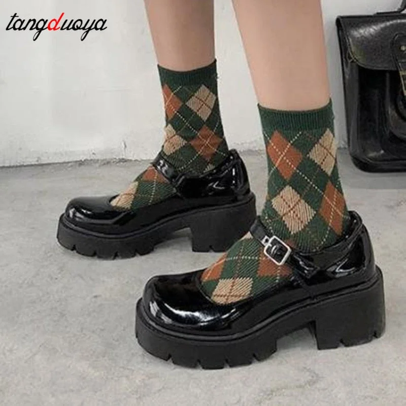 Small leather shoes women spring models Mary Jane shoes women's Japanese high heels retro platform shoes women
