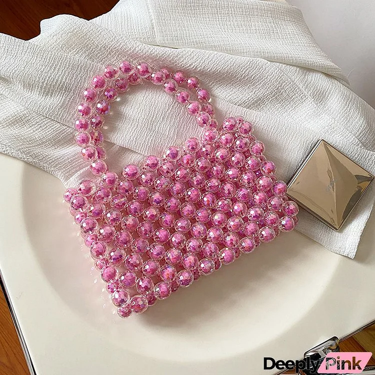 Women DIY Casual Handmade Acrylic Colorful Laser Beading Handle Bag